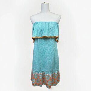 Cabana Life Coast Cottage Off The Shoulder Dress Aqua Citrus Print - L - Worn 1X